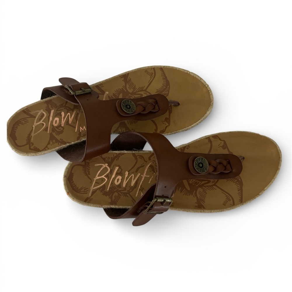 Blowfish Women's Brown Leather Thong Braided Buckle Sandals Sz 7